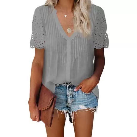 Damen Bluse mit raffinierten Stoffdetails und Spitzenärmeln Drune