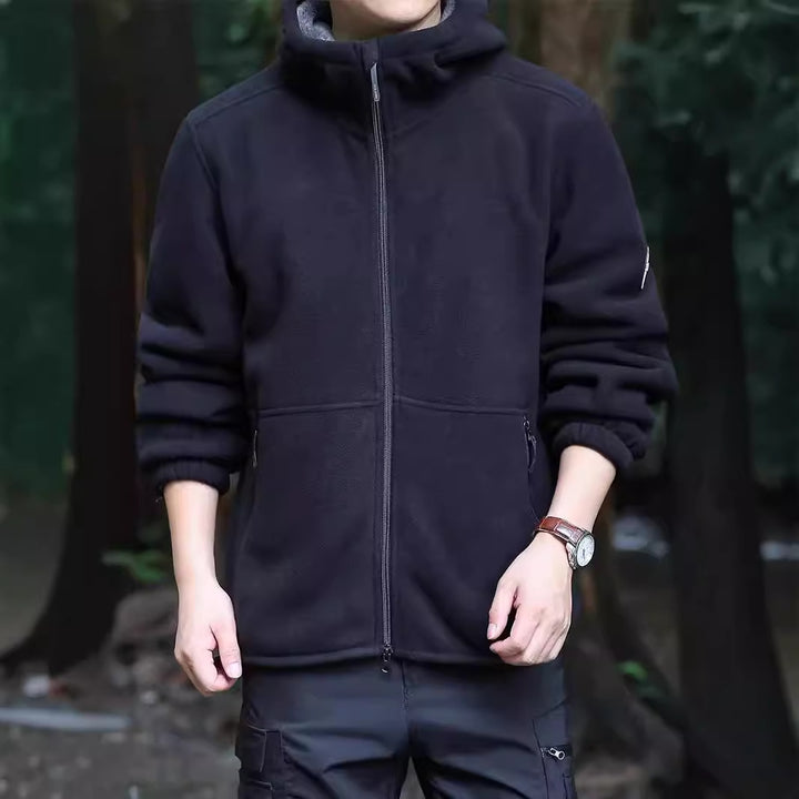 Herren Kapuzen-Fleecejacke mit Sherpa-Innenfutter, Zwei-Wege-Reißverschluss und windabweisender Front Drune