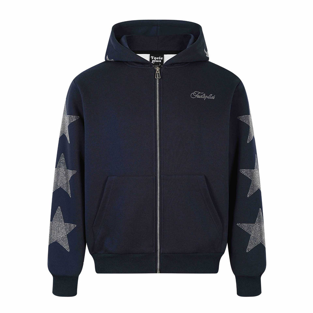 Damen Kapuzenjacke mit Strassstern-Applikationen und durchgehendem Reißverschluss Drune