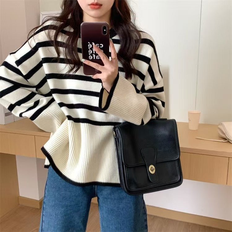 Damen gemütlicher Strickpullover mit Streifen Drune