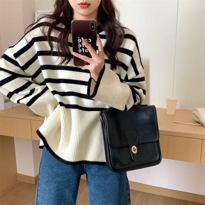 Damen gemütlicher Strickpullover mit Streifen Drune