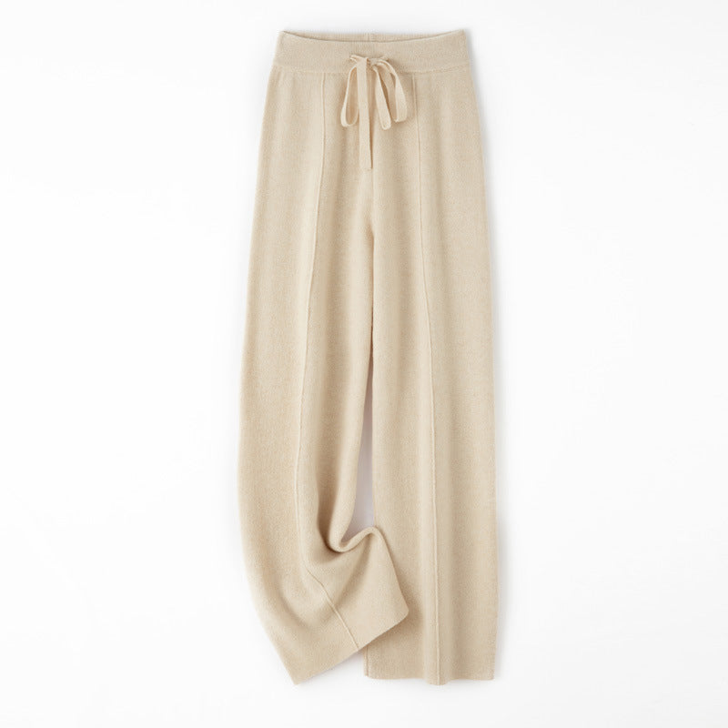 Damen Weiche Strickhose mit weitem Bein, Tunnelzugbund und dekorativer Mittelnaht Drune