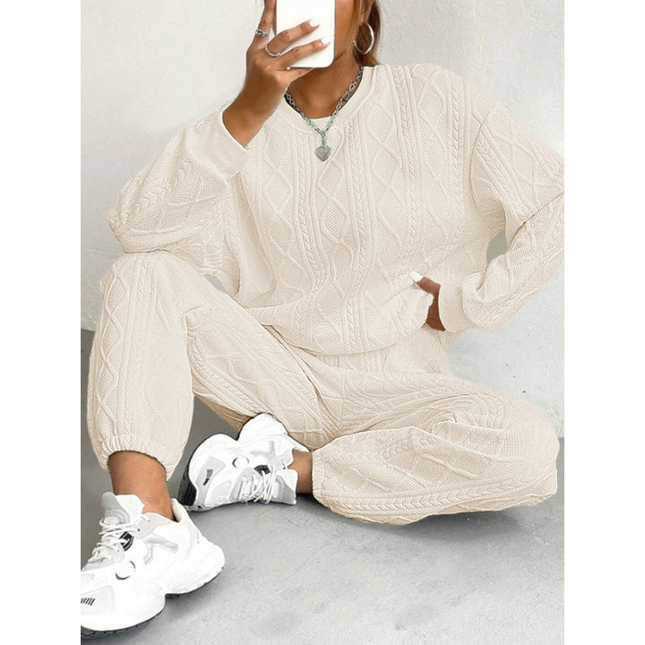 Damen modisches Strick-Loungewear-Set mit lässigem Schnitt und strukturierter Oberfläche Drune