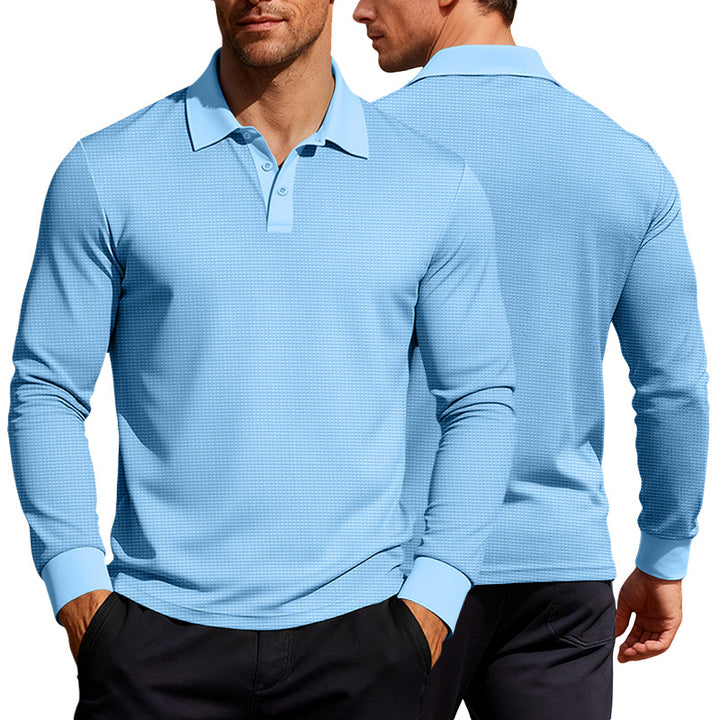 Herren nan Langarm-Poloshirt aus Waffelstrick mit schmaler Passform verdeckter Knopfleiste und Hemdkragen Drune
