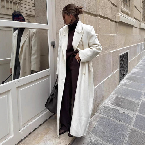 Damen Maxilanger doppelreihiger Wollmix-Mantel mit Oversize-Schnitt und Reverskragen Drune