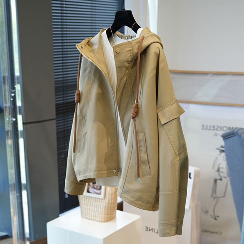 Damen Oversize-Utility-Jacke mit Kapuze, Kordelzug und aufgesetzten Taschen Drune
