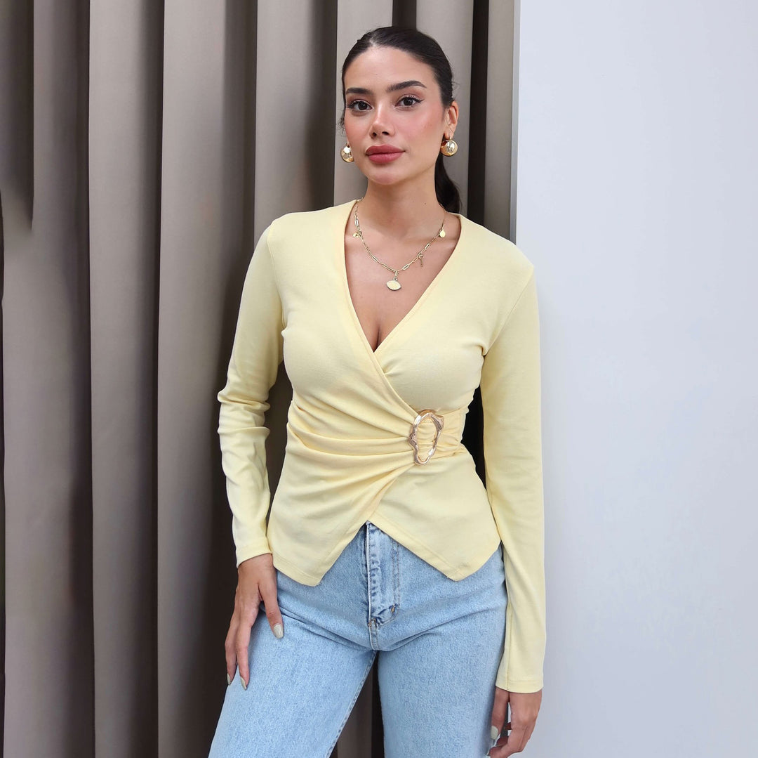 Damen Wickeloberteil mit dekorativem Ringdetail und tailliertem Schnitt Drune