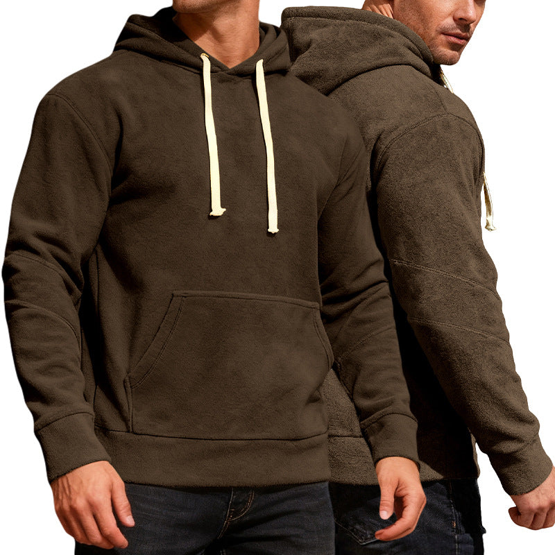 Herren nan samtweicher Kapuzenpullover mit Nahtdetails, Kängurutasche und Kontrastkordel Drune