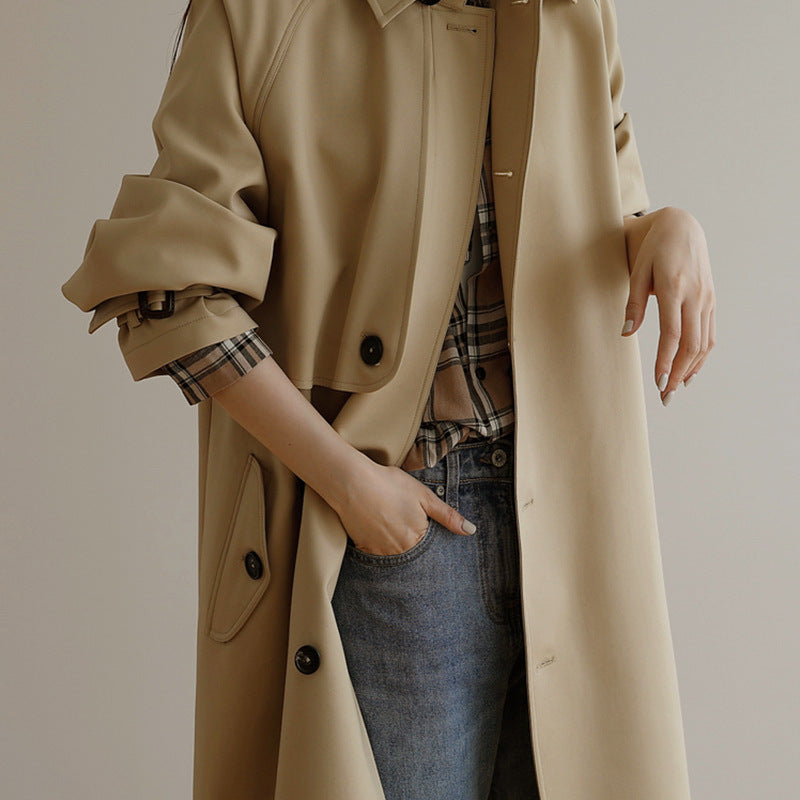 Damen Midi-Oversize Trenchcoat mit Sturmklappe und verstellbaren Manschetten Drune