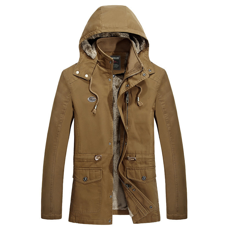 Herren Parka mit Teddyfutter in Kapuze, Utility‑Taschen und Kordelzug Drune