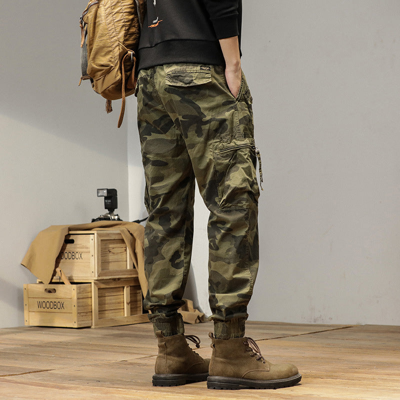 Herren Camouflage-Bundfalten-Cargojogger mit elastischem Tunnelzugbund, Multifunktionstaschen und Ripstop-Optik Drune