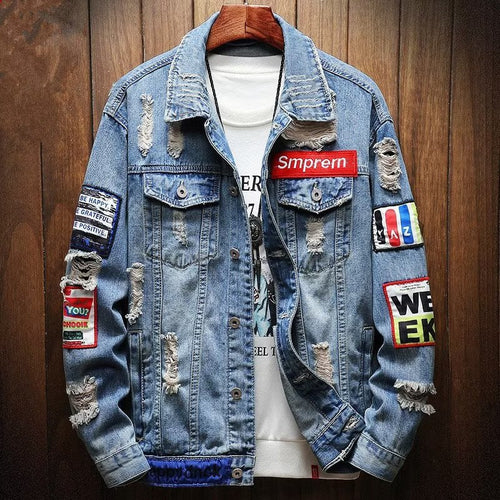 Herren Lässige Denimjacke mit kreativen Patches Drune