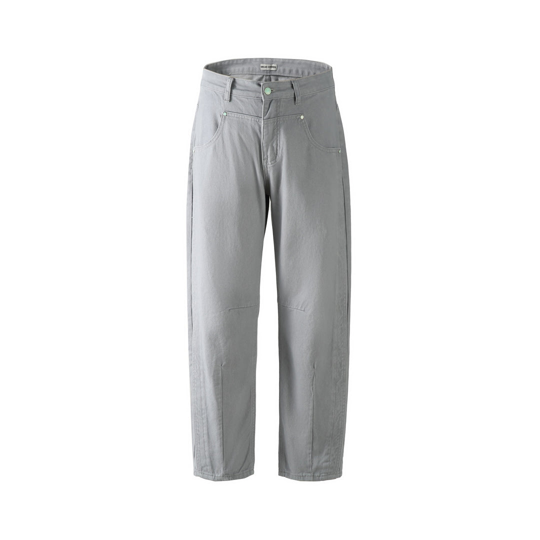 Damen Utility-Hose mit hoher Taille, geradem Bein und Ziernähten Drune