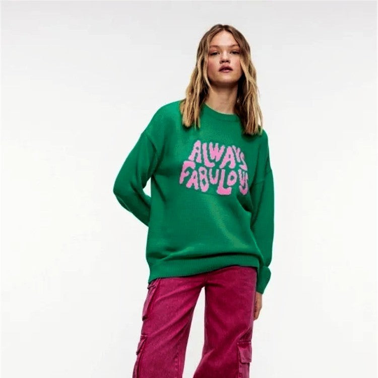 Damen lässiger Pullover mit auffälligem Schriftzug und luftiger Passform Drune