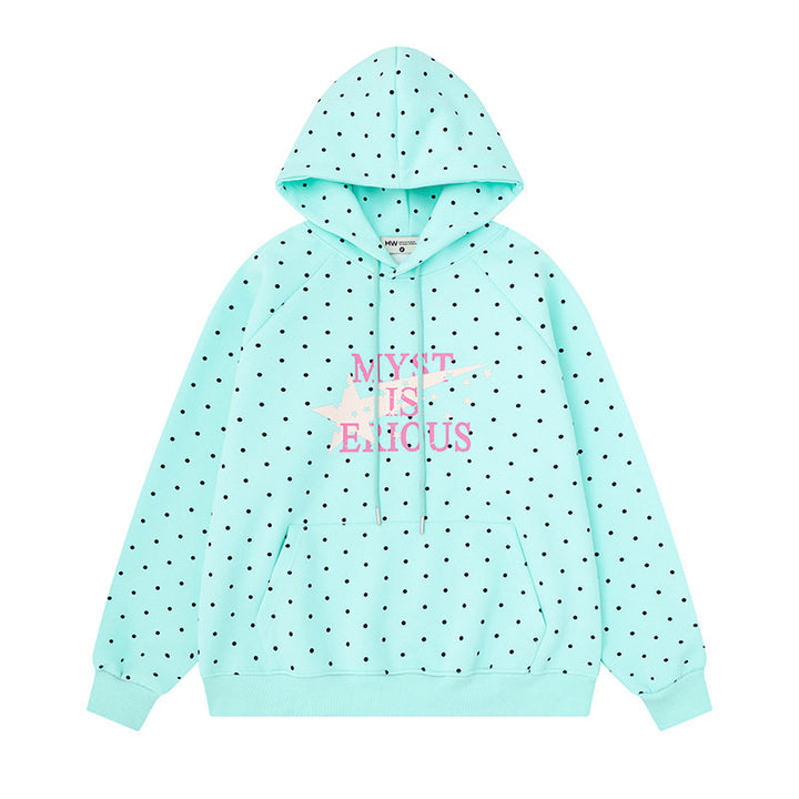 Damen Oversize-Kapuzenpullover mit Polka-Dot-Allover, Kängurutasche und Stern-Grafik Drune