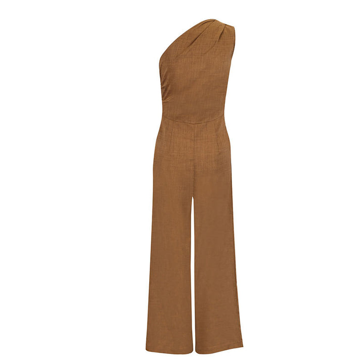 Damen eleganter Jumpsuit mit asymmetrischem Ausschnitt und fließendem Schnitt Drune