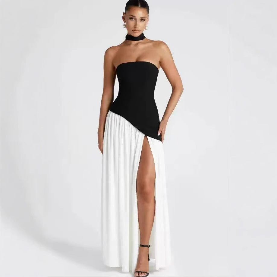 Damen Bodenlanges Maxikleid mit schulterfreiem Design und elegantem Schlitz Drune