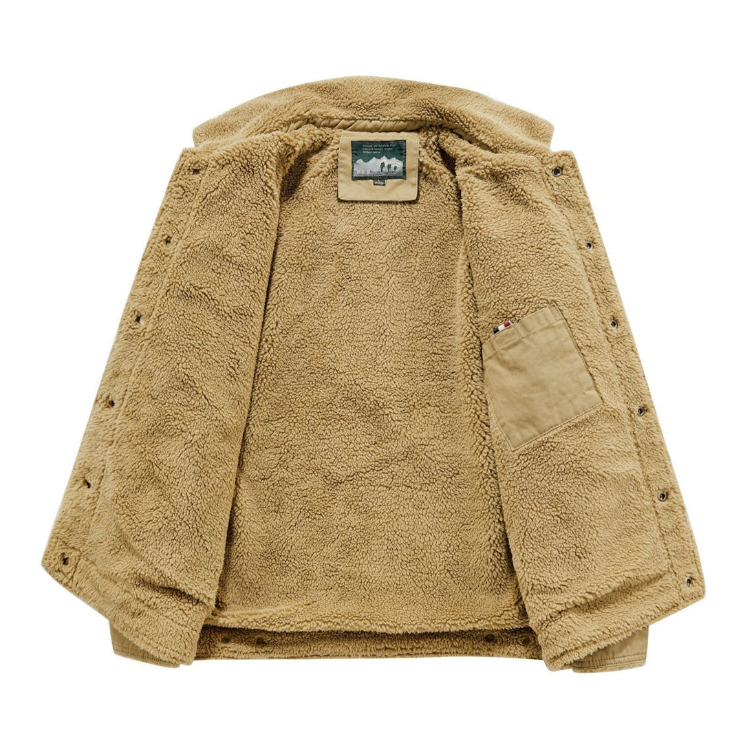 Herren Sherpa-gefütterte Canvas-Fieldjacke mit Hemdkragen und Utility-Taschen Drune