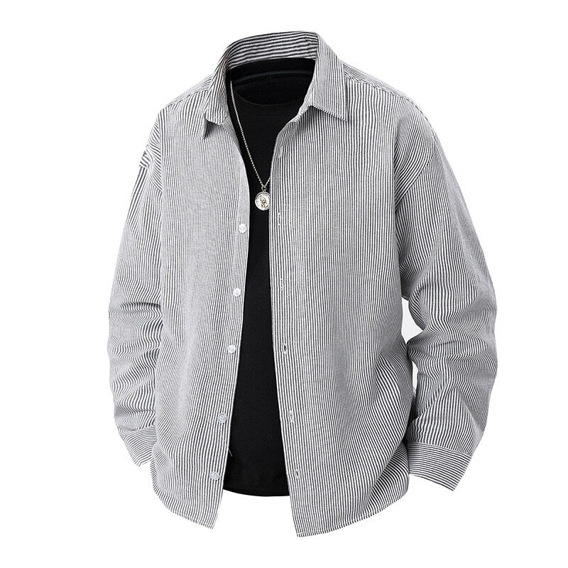 Herren nan gestreiftes Overshirt-Hemd mit lockerer Passform und Kentkragen Drune