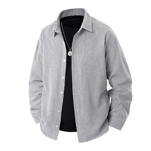 Herren nan gestreiftes Overshirt-Hemd mit lockerer Passform und Kentkragen Drune
