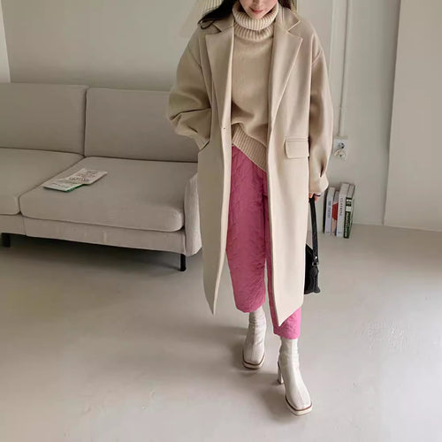 Damen Longline Wollmix-Mantel mit kastiger Oversize-Passform und cleanem Revers Drune