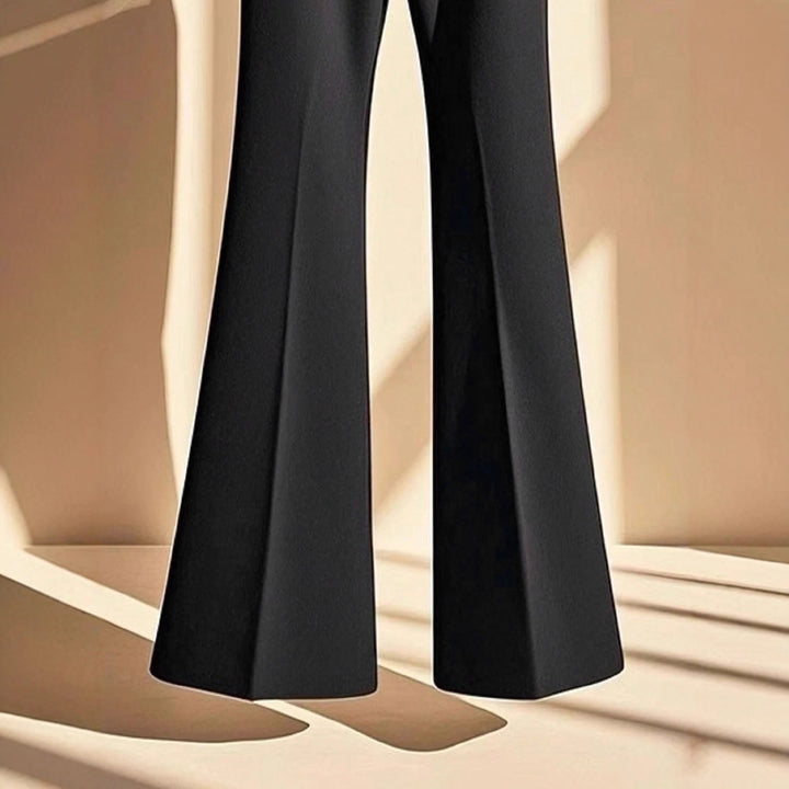 Damen elegante Flared-Hose mit hohem Bund und praktischen Eingrifftaschen Drune