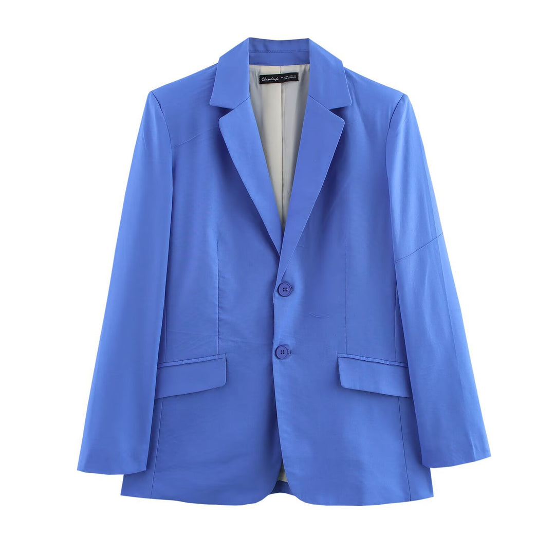 Damen Oversize Einreihiger Blazer mit Notch-Revers, zwei Knöpfen und Pattentaschen Drune