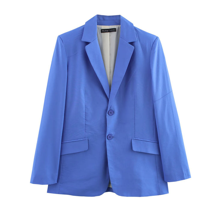 Damen Oversize Einreihiger Blazer mit Notch-Revers, zwei Knöpfen und Pattentaschen Drune