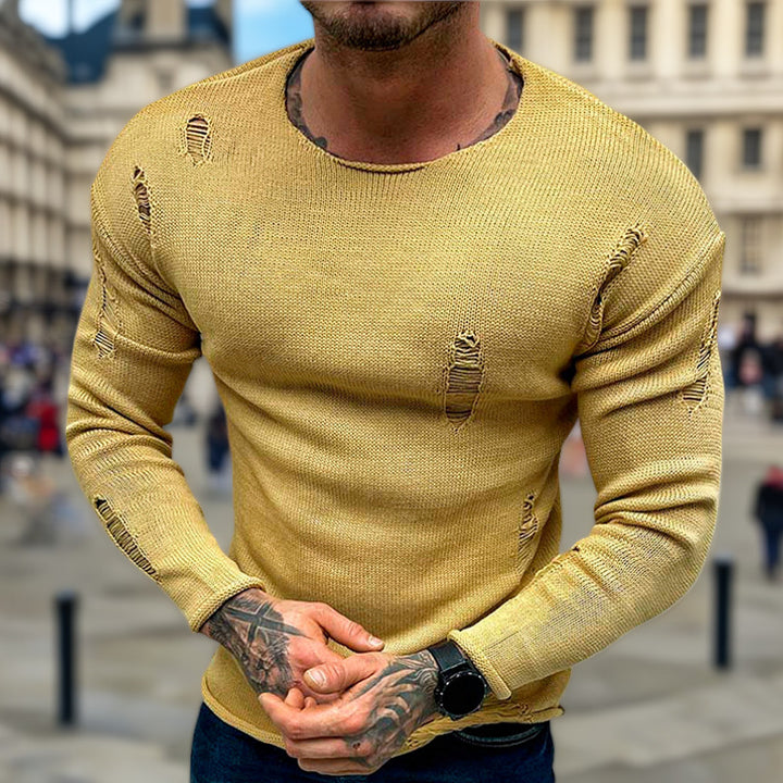 Herren Stylischer Rundhals Pullover mit ausgefransten Details Drune