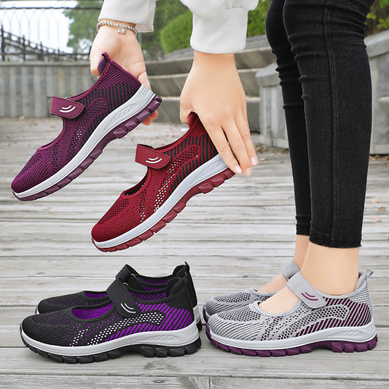 Damen Slip-On Sportschuhe mit atmungsaktiver Netzstruktur und verstellbarem Klettverschluss Drune