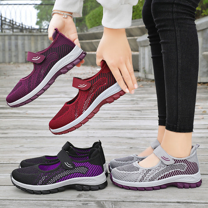 Damen Slip-On Sportschuhe mit atmungsaktiver Netzstruktur und verstellbarem Klettverschluss Drune