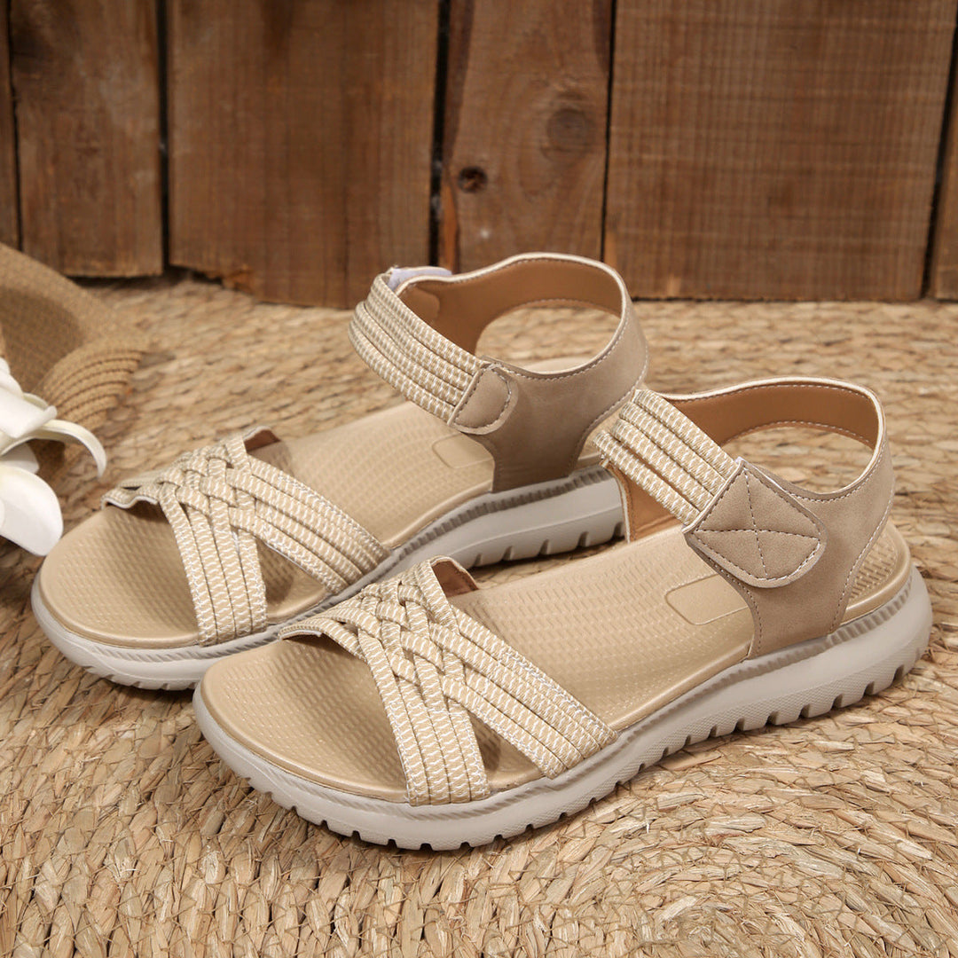 Damen Komfortable Sandalen mit geflochtenen Riemen und elastischem Band Drune