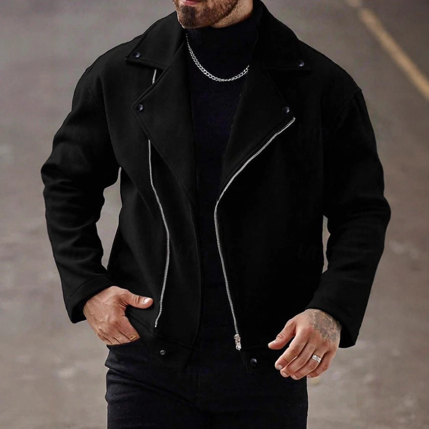 Herren Oversized Bikerjacke aus Wollmix mit asymmetrischem Reißverschluss und Druckknopf-Details Drune