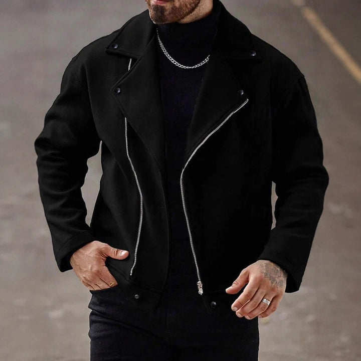 Herren Oversized Bikerjacke aus Wollmix mit asymmetrischem Reißverschluss und Druckknopf-Details Drune
