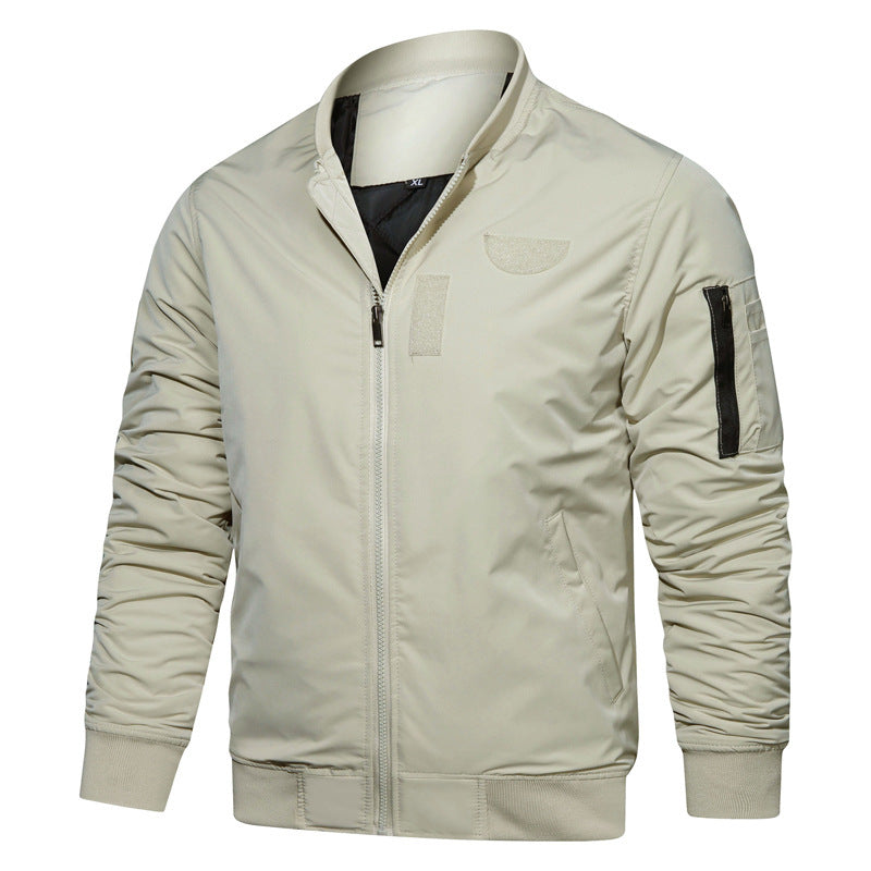 Herren leichter Nylon‑Bomber mit minimalistischem Stehkragen, Ärmel‑Organizer und windabweisender Shell Drune