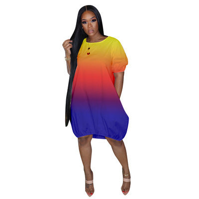 Damen Oversize-Gradient-Tunika-Kleid mit Eingrifftaschen und Rundhalsausschnitt Drune