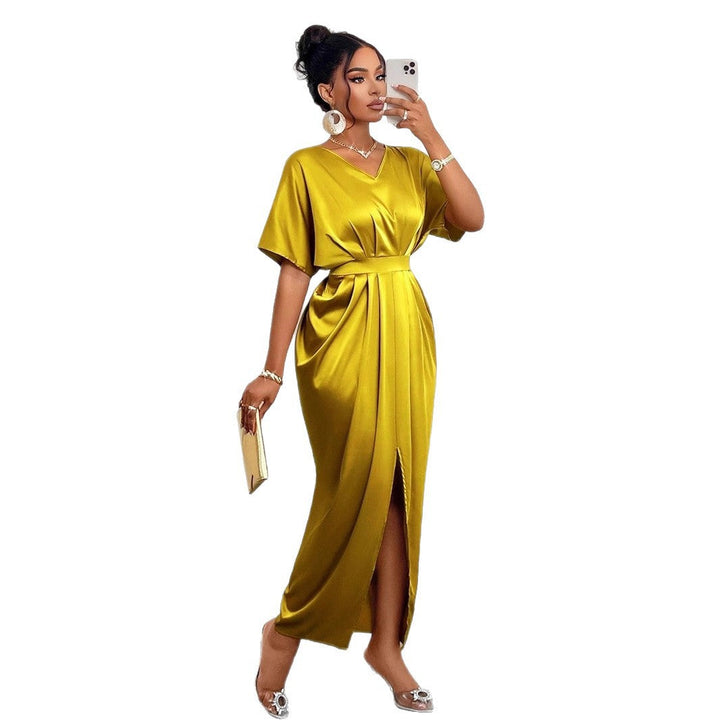 Damen Midikleid mit elegantem V-Ausschnitt und seitlichem Schlitz Drune