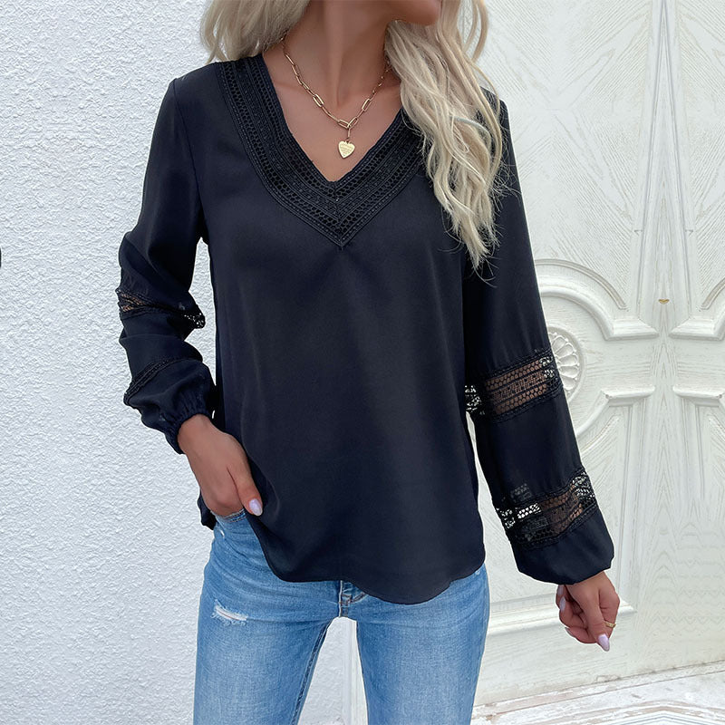 Damen Elegante Bluse mit Spitzendetails Drune