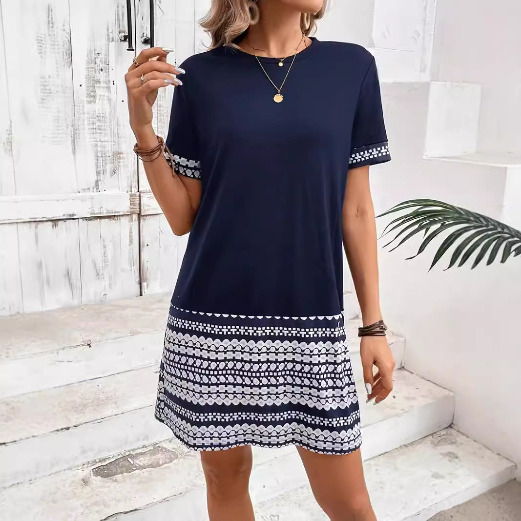 Damen Modisches T-Shirt-Kleid mit geometrischem Muster Drune