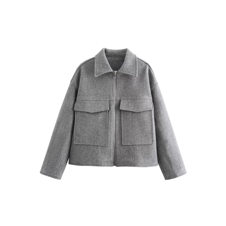 Damen lässige Overshirt-Jacke mit Taschen und Reißverschluss Drune
