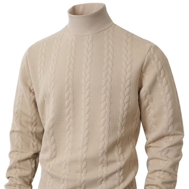 Herren grobgestrickter Zopfstrickpullover mit halbem Stehkragen und elastischen Rippbündchen Drune