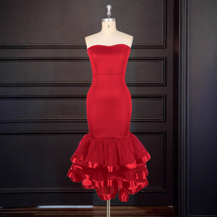 Damen Figurbetontes Abendkleid mit voluminösem Rüschen-Saum Drune