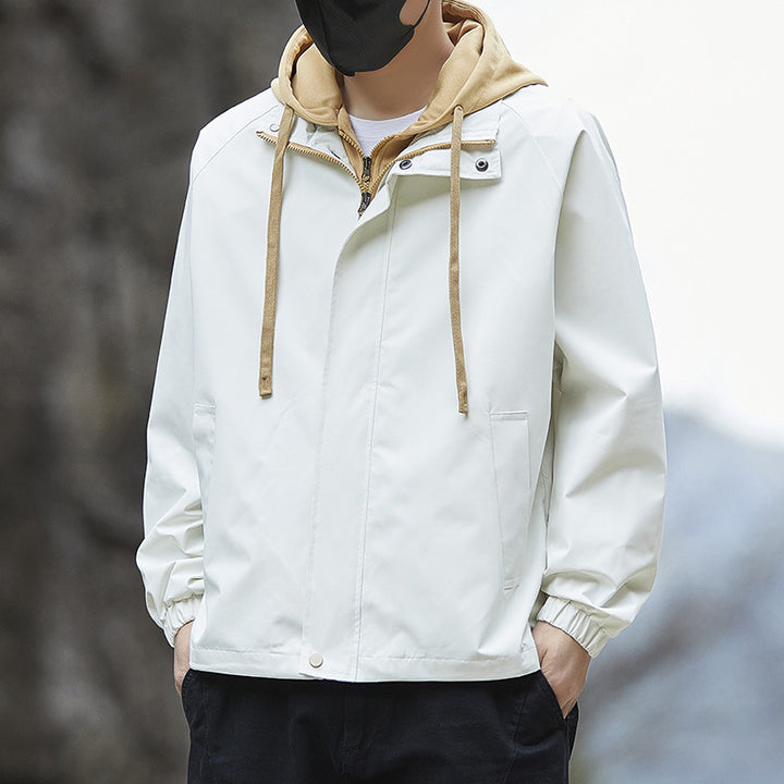 Herren Leichte Regenjacke mit verstellbarem Kapuzenkragen Drune