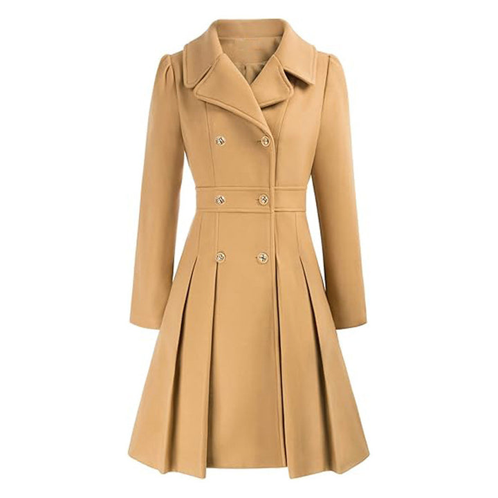 Damen taillierter Trenchcoat mit doppelter Knopfreihe und Falten Drune