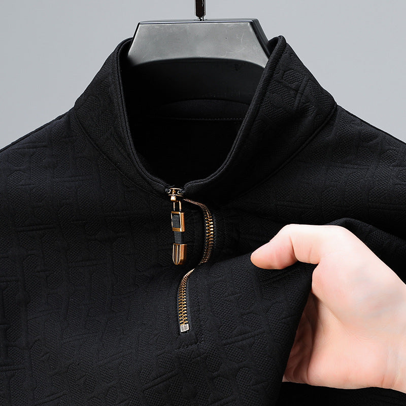 Herren Struktur-Jacquard Troyer mit kurzem Reißverschluss und Stehkragen Drune