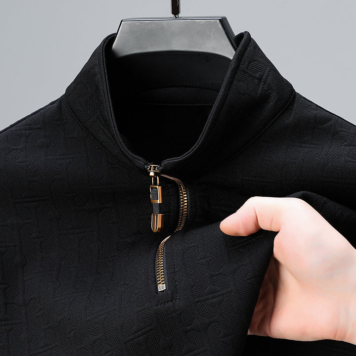 Herren Struktur-Jacquard Troyer mit kurzem Reißverschluss und Stehkragen Drune