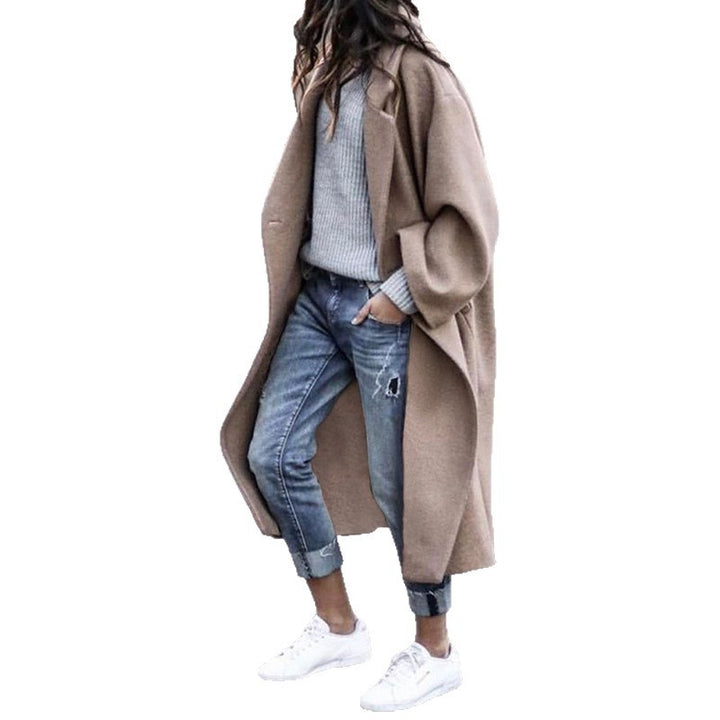 Damen Oversize Wollmantel mit fallender Schulter, offener Front und Eingrifftaschen Drune