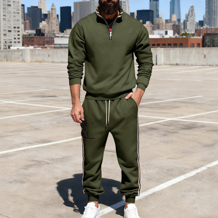 Herren nan stylisches Jogginganzug-Set mit Halbzip, gestreiften Seitenstreifen und konischer Joggerhose Drune