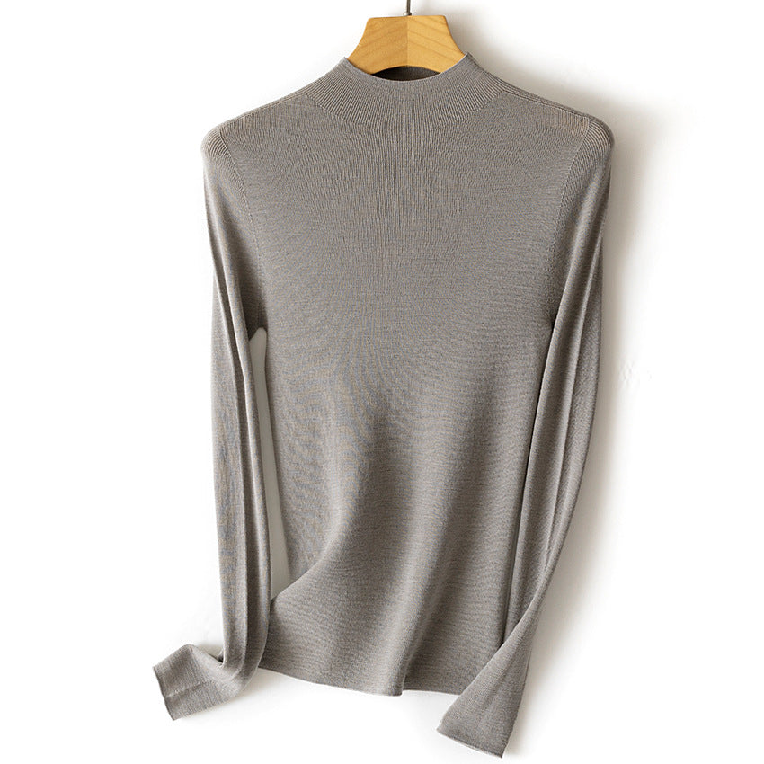 Damen Feinstrick-Longsleeve mit kurzem Stehkragen und schlanker Silhouette Drune