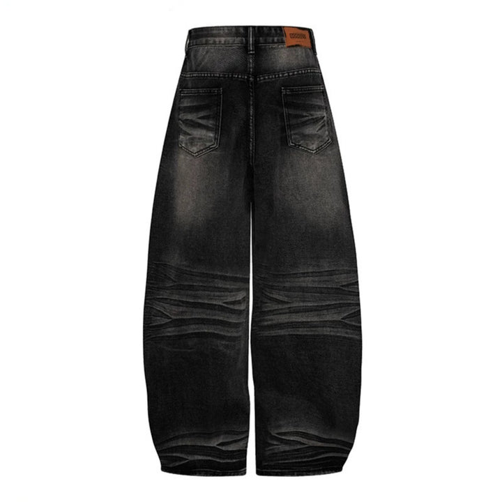 Damen Weite High‑Waist Ballon-Jeans mit Ziernähten Drune